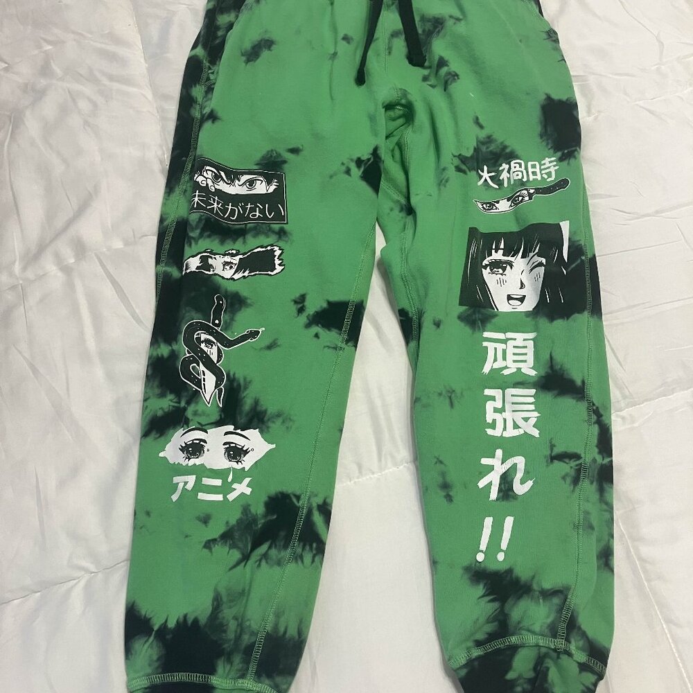 green anime sweat pants
